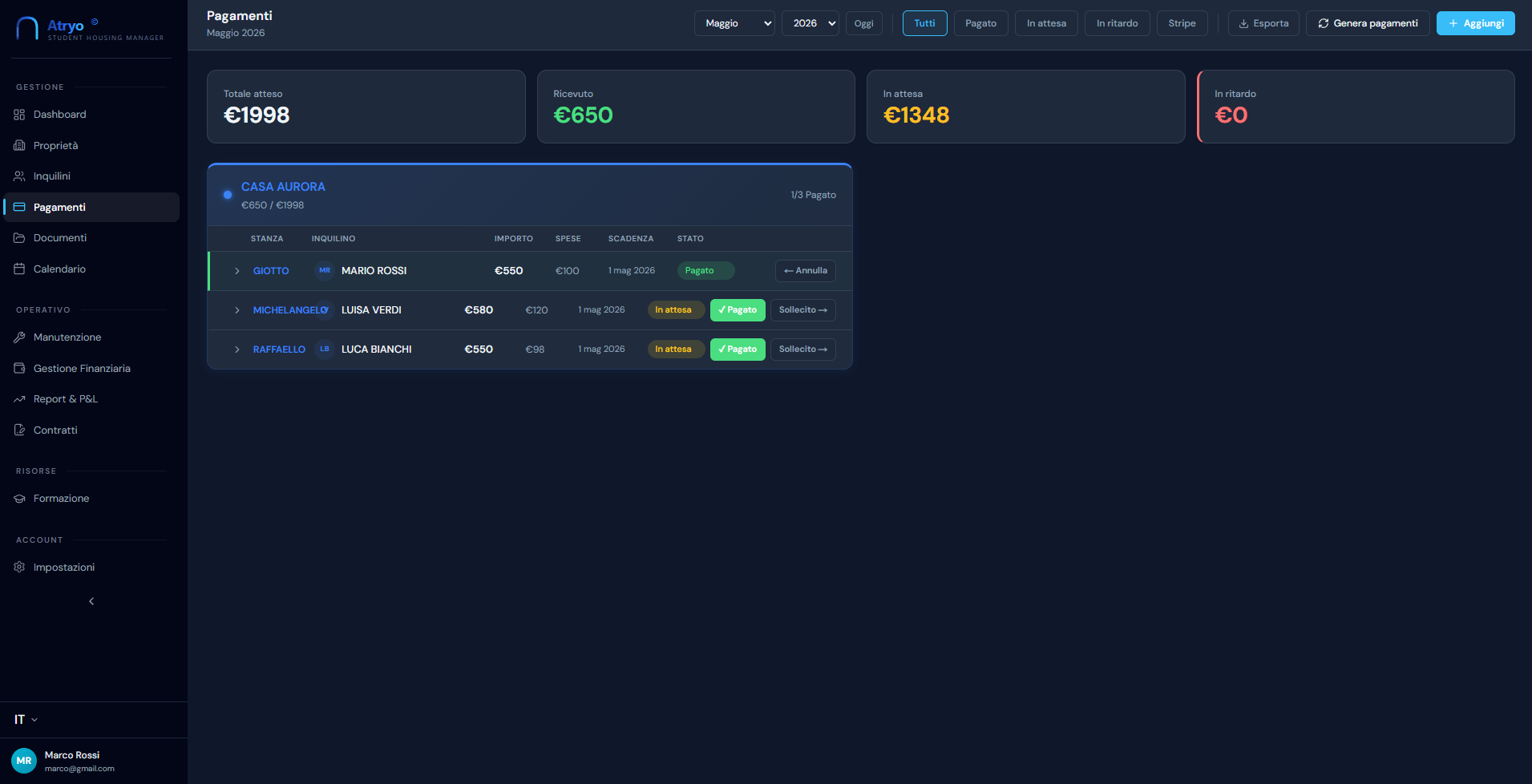 Atryo Desktop — Pagamenti